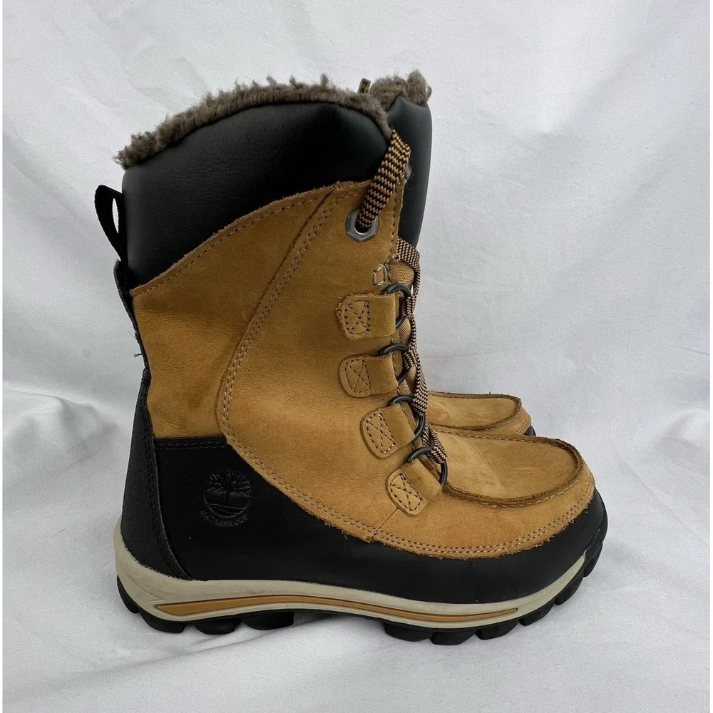 Timberland Youth CHILLBERG WATERPROOF Wheat Nubuck Boots Size 5 Zipper Fleece